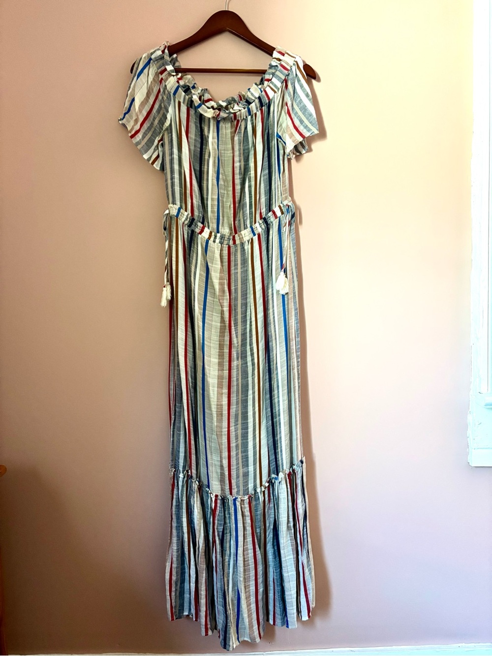 Boho Striped off-the-shoulder Summer Maxi Dress
